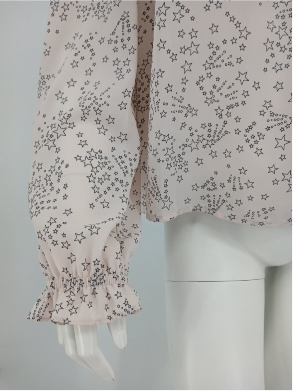 Rebecca Minkoff Sharon Star Print Mockneck Blouse Top Pale Pink Size XL Chiffon - Picture 8 of 16